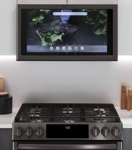 lot 170 image: GE Profile Kitchen Hub 30 in. 600 CFM Smart Range Hood with Light in Black Stainless Steel, UVH13013MTS - Opened for photo and inspection.