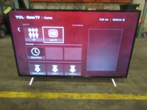 lot 247 image: TCL 55 Class 4K Ultra HD (2160P) Roku Smart LED TV (55S401,403,405) With Remote - Scratch on Bottom Left of Center (Does not go through the film).
