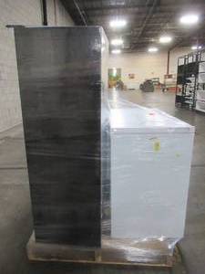 lot 259 image: LARGE WHOLESALESALVAGE PALLET (3 Pieces) OF THOMPSON 7.5 Cu. Ft. TOP FREEZER REFRIGERATOR, UPRIGHT AND CHEST FREEZERS