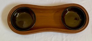 lot 39 image: Wooden Dansk Serving Tray with Two Small Glass Bowls