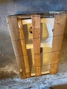 lot 169 image: Vintage Cast Iron Double Sink in Original Crate