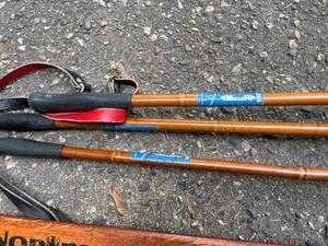 lot 197 image: Vintage Normark Wooden Cross Country Skis and Poles