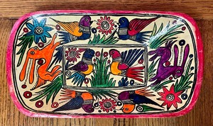 lot 329 image: 2 Vibrant Hand Painted Wooden Decorative Bowls