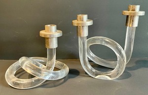 lot 339 image: Pair of Lucite Twirly and Curly Candle Holders