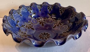 lot 435 image: Gorgeous Cobalt Blue Stamped Pottery Bowl