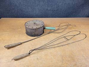 lot 2020 image: Pair of Antique Rug Beaters and  E-Z Corn Popper