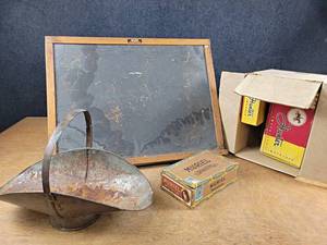 lot 2043 image: Vintage Litho-Plate Blackboard (25 x 19), Cigar Boxes and More - NO SHIPPING