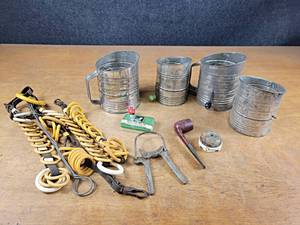 lot 2045 image: Vintage Flour Sifters, Pipe, Tack and More