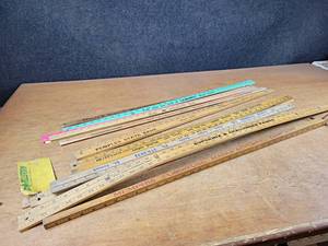lot 2067 image: Large Lot of Assorted Advertising Yardsticks - Great for art Projects