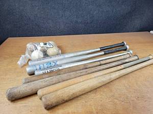 lot 2069 image: Assorted Baseball and Softball Bats  Bag of Balls