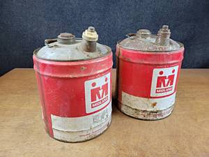 lot 2083 image: Pair of Midland 5 Gallon Steel Gas  Fuel Cans - NO SHIPPING