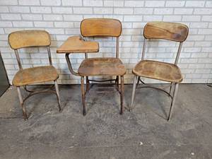 lot 2088 image: Lot of Vintage School Chairs and Desk - NO SHIPPING