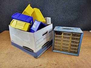 lot 2095 image: Lot of Plastic Parts Bins and Parts Organizer - NO SHIPPING