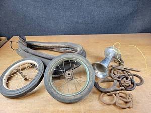 lot 2107 image: Antique Horse Collar, Wheels and More