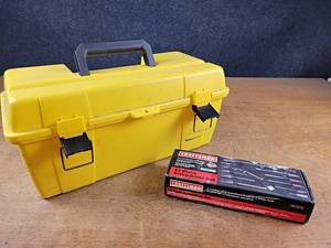 lot 2122 image: Poly Toolbox w Assorted Hand tools and New in Box Craftsman Screwdriver Set