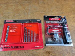 lot 2145 image: New Craftsman Drill Bit Kit and New Thorsen T-handle Socket Driver Kit