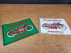lot 2148 image: Pair of Indian Chief Motorcycle Tin Signs - Each is about 14 x 11
