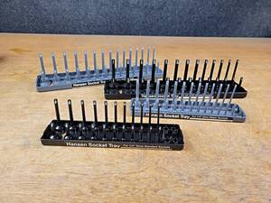 lot 2150 image: (4) New Hansen Socket Trays - Metric & Standard for 38 & 14 Drive Sockets