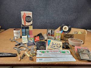 lot 2165 image: Huge Lot of Antiques and Collectibles - Advertising, Playing Cards, Shaver, Maytag Oil Can and More
