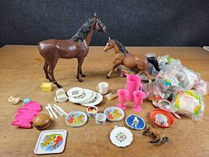 lot 2170 image: Lot of Assorted Toys - Horses, Play Dishes, McDonalds Toys and More