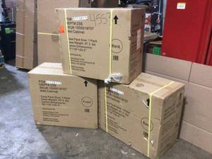 Lot of 3 Husky Heavy Duty Welded 20-Gauge Steel Wall Mounted Garage Cabinet in Black (28 in. W x 22 in. H x 14 in. D) Customer Returns See Terms on Auction