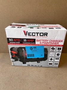 lot 40 image: Vector 15 Amp Automatic 12V Battery Charger with 50 Amp Engine Start and Alternator Check