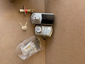 lot 53 image: Kwikset SmartCode 913 Satin Nickel Single Cylinder Keypad Electronic Deadbolt Featuring SmartKey Security