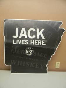 lot 6 image: VINTAGE RARE JACK LIVES HERE JACK DANIELS OLD #7 LARGE TIN SIGN - APPROX 37 By 34 - SEE PICTURES
