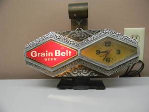 lot 13 image: VINTAGE GRAIN BELT BEER CASH REGISTER LIGHTED CLOCK SIGN - WORKS - NICE - AWESOME PIECE - SEE PICTURES