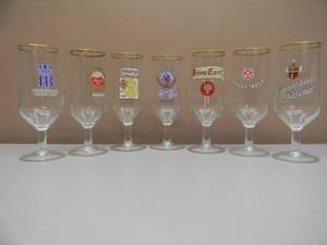 lot 41 image: (7) GOLD RIM STEM GERMAN BEER GLASSES - GREAT SET - NICE - SEE PICTURES