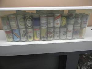 lot 42 image: VERY LARGE TOTE FULL OF VARIOUS VINTAGE BEER CANS - SOME VALUABLE - SEE PICTURES