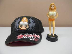 lot 43 image: NEW OLD STOCK - STURGIS BLACK HILLS RALLY - The Original Bobble Babes 2008 HAT & Stand Up Dash Desk Hood Figure - VERY COOL PIECES - SEE PICTURES