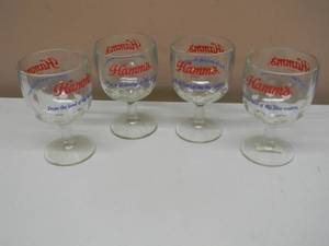 lot 52 image: (4) VINTAGE HAMMS BEER STEMMED BEER GOBLETS - FROM THE LAND OF SKY BLUE WATERS - NICE SET - APPROX 6 14 - SEE PICTURES