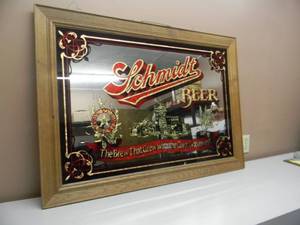 lot 57 image: NEW OLD STOCK LARGE SCHMIDT BEER MIRROR - JACOB SCHMIDT BREWING CO. THE BREWERY - THE BREW THAT GREW WITH THE GREAT NORTHWEST - FANTASTIC PIECE - APPROX 42 By 30 - SEE PICTURES
