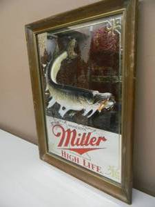 lot 62 image: VINTAGE FIRST EDITION MILLER HIGH LIFE SPORTSMEN SERIES MINNESOTA  MUSKIE - GREAT PIECE - APPROX 16 By 21 - SEE PICTURES