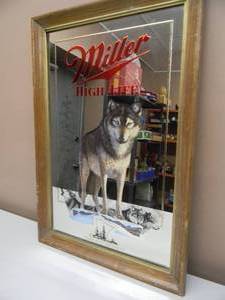 lot 63 image: VINTAGE FIRST EDITION MILLER HIGH LIFE WILDLIFE SERIES FIRST PRINTING MINNESOTA  THE TIMBER WOLF - GREAT PIECE - APPROX 16 By 23 - SEE PICTURES