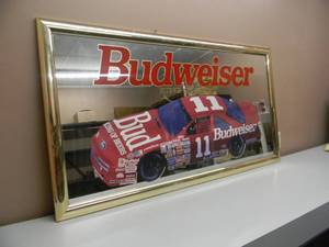 lot 74 image: VINTAGE BUDWEISER KING OF BEERS #11 NASCAR MIRRORED  BAR SIGN LARGE APPROX 52 By 27 - VERY COOL PIECE - SEE PICTURES