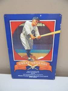 lot 76 image: VINTAGE WINDSOR BASEBALLS GREAT LEGENDS - Ty Cobb PORCELAIN METAL SIGN - VERY COOL - APPROX 10 By 14 - SEE PICTURES