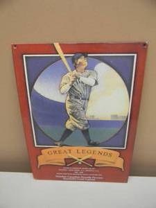 lot 77 image: VINTAGE WINDSOR BASEBALLS GREAT LEGENDS - BABE RUTH PORCELAIN METAL SIGN - VERY COOL - APPROX 10 By 14 - SEE PICTURES