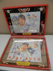 lot 78 image: VINTAGE SEAGRAMS 7 - BABE RUTH & CY YOUNG BAR SIGNMIRRORS - VERY COOL - APPROX 21 By 18 - SEE PICTURES
