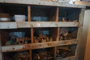 lot 31 image: Partitioned Shelving Unit With Assorted Flared Underground Water Fittings