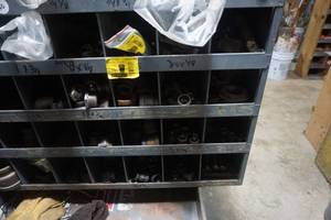 lot 40 image: Metal Partitioned Shelving With Black Iron Fittings