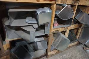lot 49 image: Large Lot of Galvanized Trunk Line Fittings, Elbows, and Fresh Air Intakes