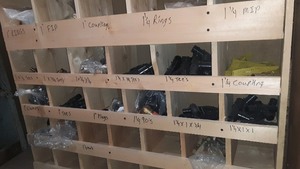 lot 28 image: Partitioned Storage Rack With Wusbo Uponor Waterline Expansion Fittings