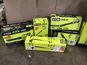 Pallet with assorted  ryobi outdoor tools customer returns see pictures