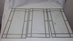 lot 422 image: 3 Gold Colored Leaded Window Frames W Glass.