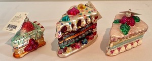 lot 50 image: 3 Christopher Radko Cake Ornaments including Christopher Radko Just Desserts and Berry Shortcake Ornaments