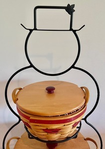 lot 66 image: Longaberger Wrought Iron Snowman Basket Display with 3 Baskets and Lids