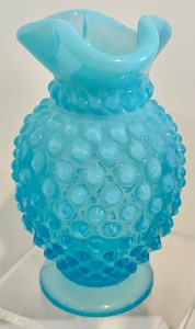 lot 69 image: Turquoise Hobnail Vase and Bowl and More (likely Fenton)