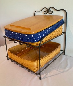 lot 14 image: Longaberger Metal Desk Organizer with Two Baskets including Longaberger Paper Tray Basket